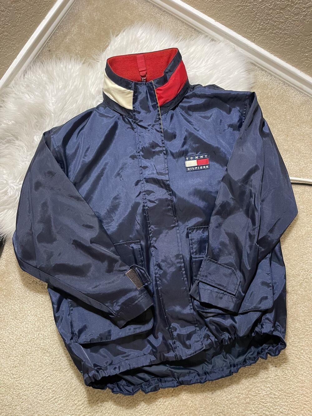Vintage 90s Tommy Hilfiger Men’s Windbreaker Jacket Size XL With Hood Box Logo